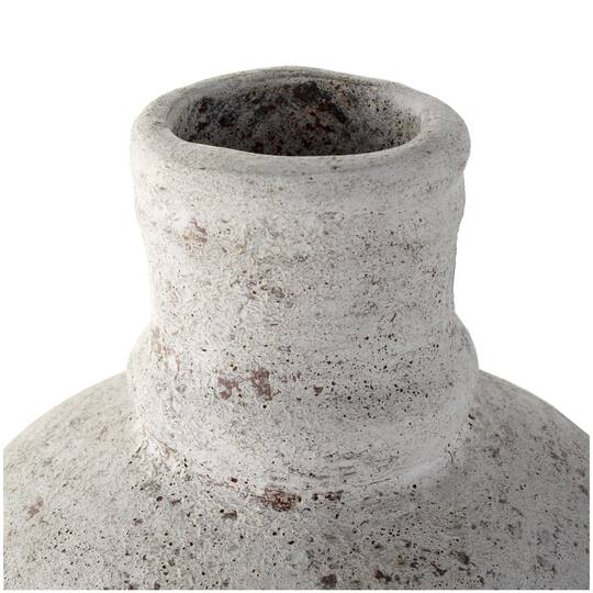 22" Cream Ceramic Antique Style Textured Vase with Curved Handle